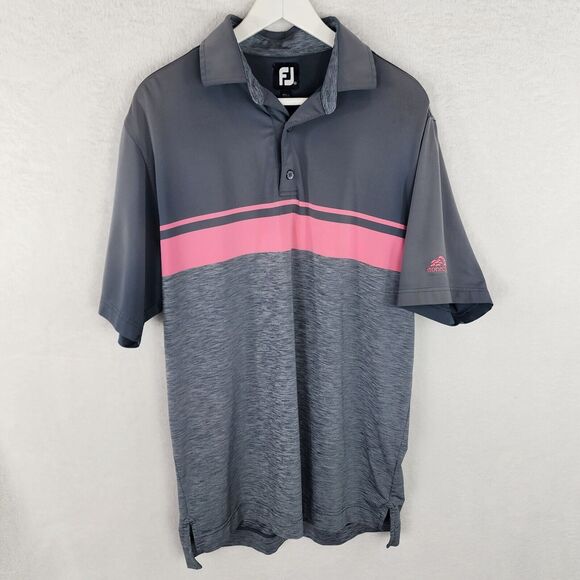 FootJoy Golf Polo Shirt Men M Grey and Pink Striped Stonecreek Logo - Picture 1 of 8